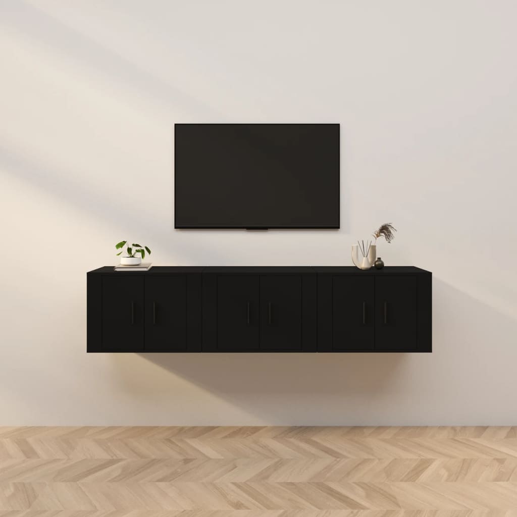 TV-Wandschränke 3 Stk. Schwarz 57x34,5x40 cm