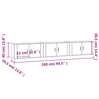 TV-Wandschränke 3 Stk. Grau Sonoma 80x34,5x40 cm