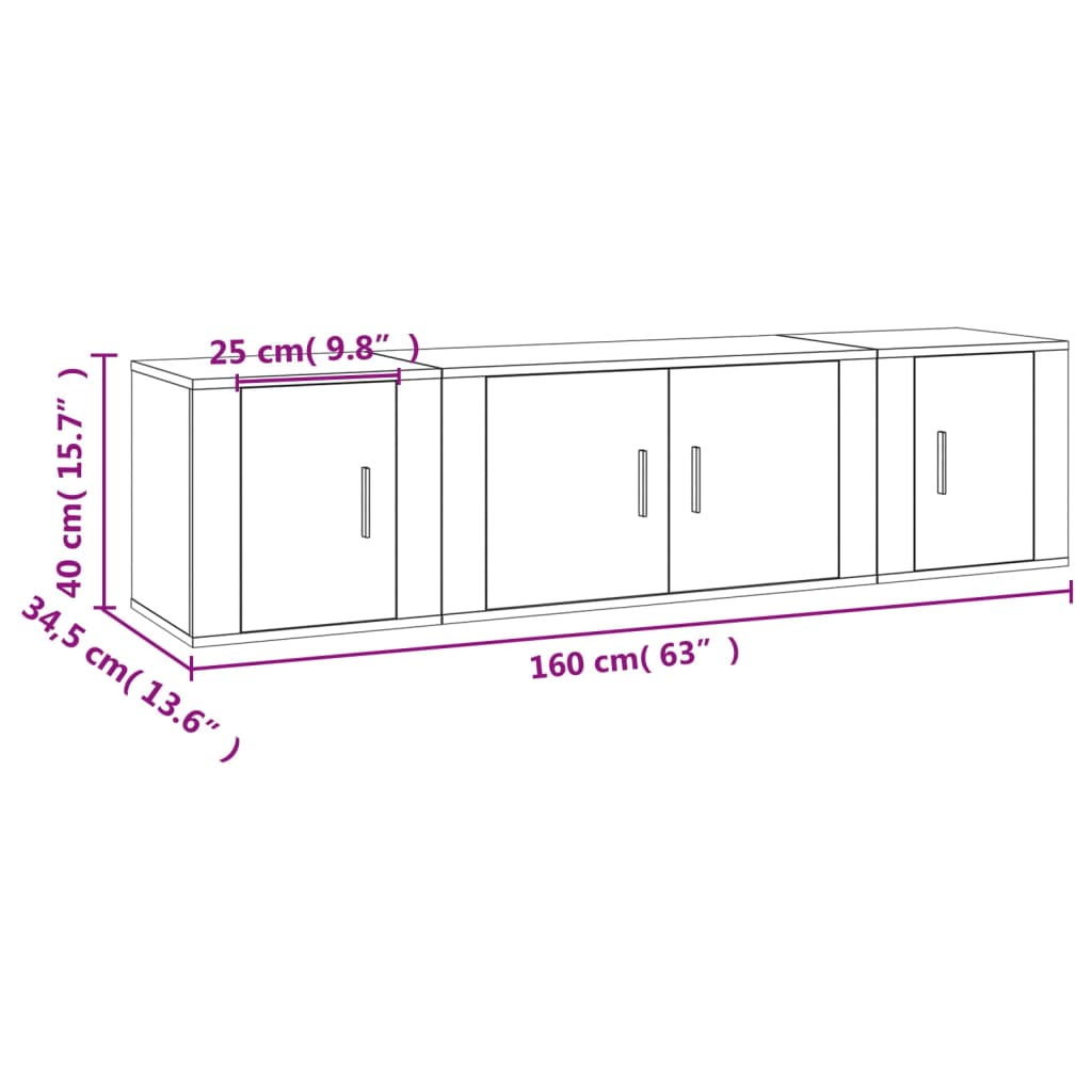 3-tlg. TV-Schrank-Set Hochglanz-Weiß Holzwerkstoff