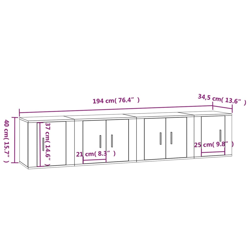 4-tlg. TV-Schrank-Set Schwarz Holzwerkstoff