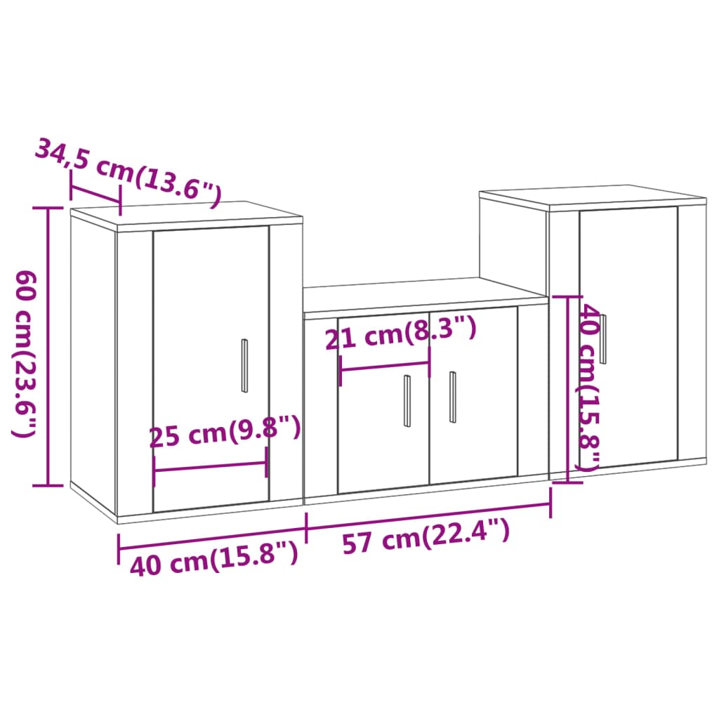 3-tlg. TV-Schrank-Set Betongrau Holzwerkstoff