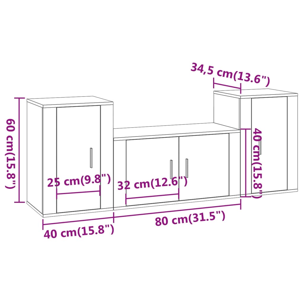 3-tlg. TV-Schrank-Set Grau Sonoma Holzwerkstoff