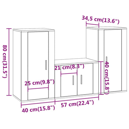 3-tlg. TV-Schrank-Set Sonoma-Eiche Holzwerkstoff