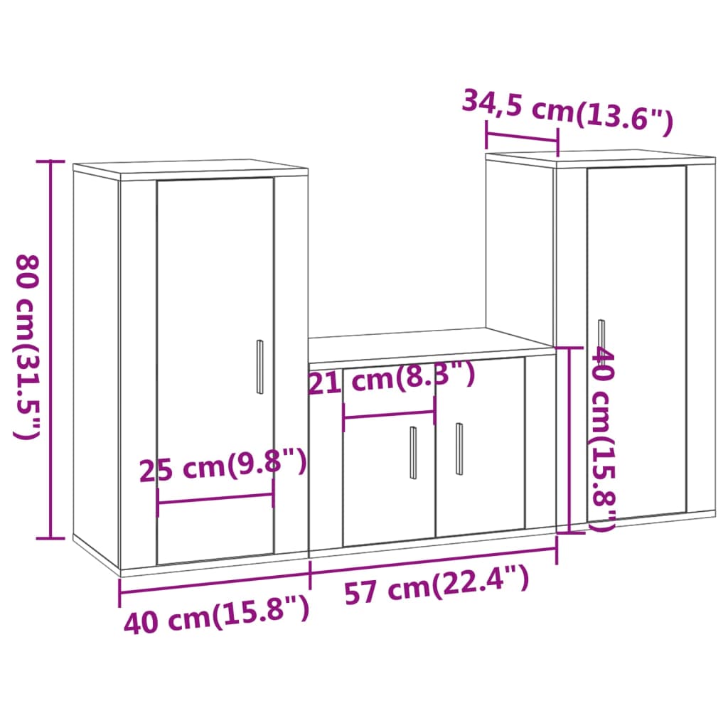 3-tlg. TV-Schrank-Set Betongrau Holzwerkstoff