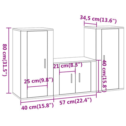 3-tlg. TV-Schrank-Set Grau Sonoma Holzwerkstoff