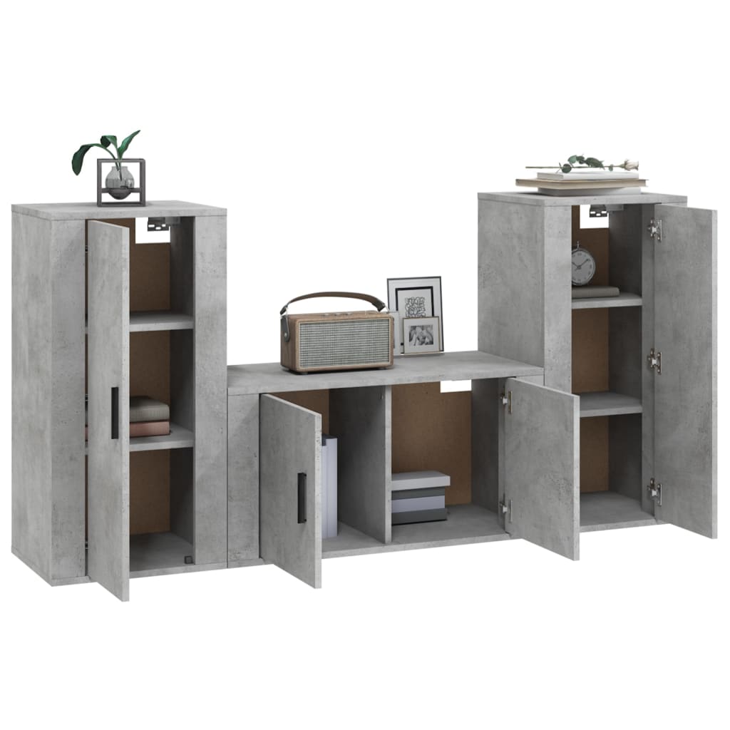 3-tlg. TV-Schrank-Set Betongrau Holzwerkstoff