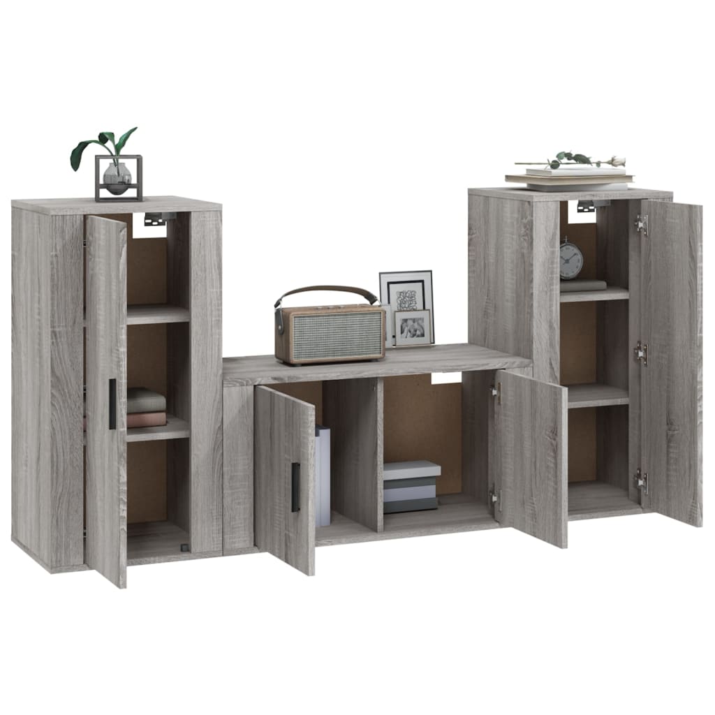 3-tlg. TV-Schrank-Set Grau Sonoma Holzwerkstoff