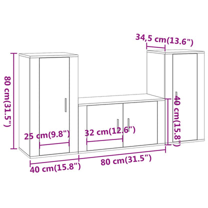 3-tlg. TV-Schrank-Set Braun Eichen-Optik Holzwerkstoff