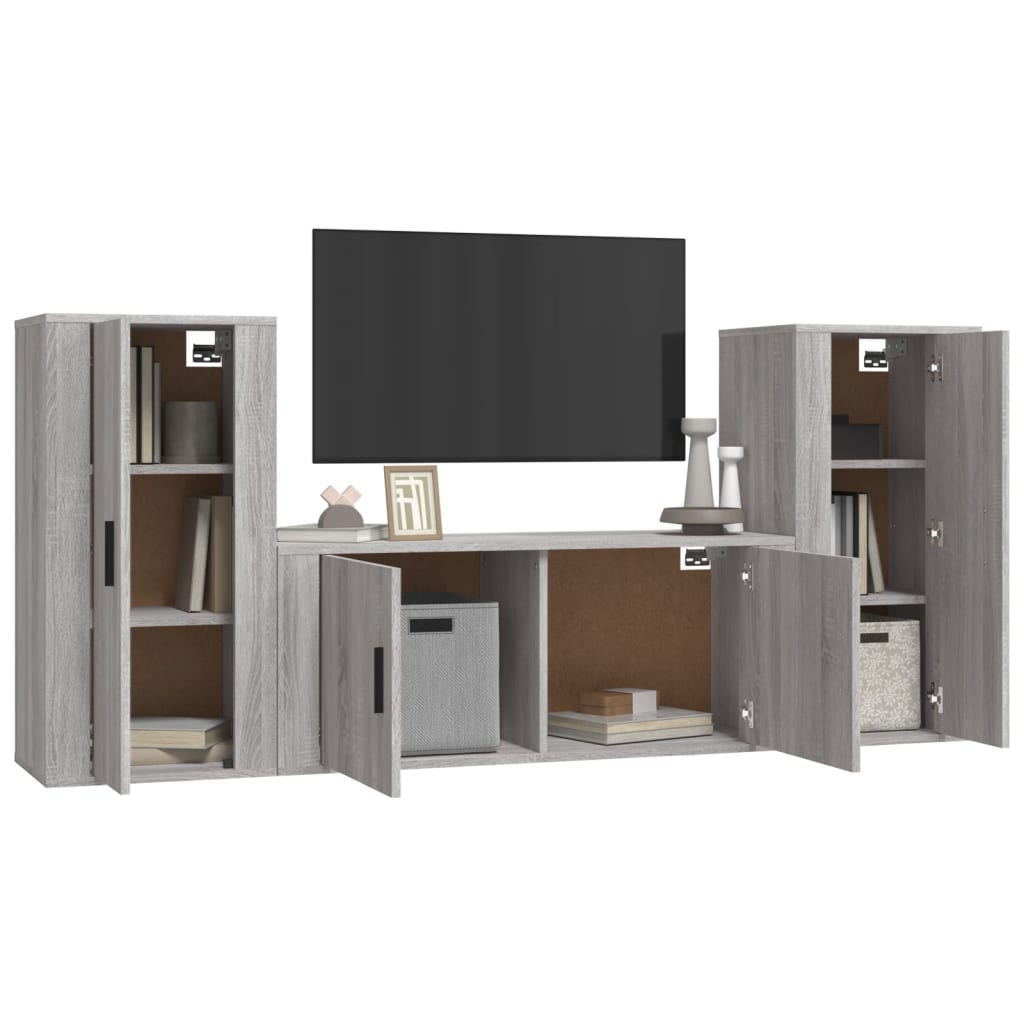 3-tlg. TV-Schrank-Set Grau Sonoma Holzwerkstoff