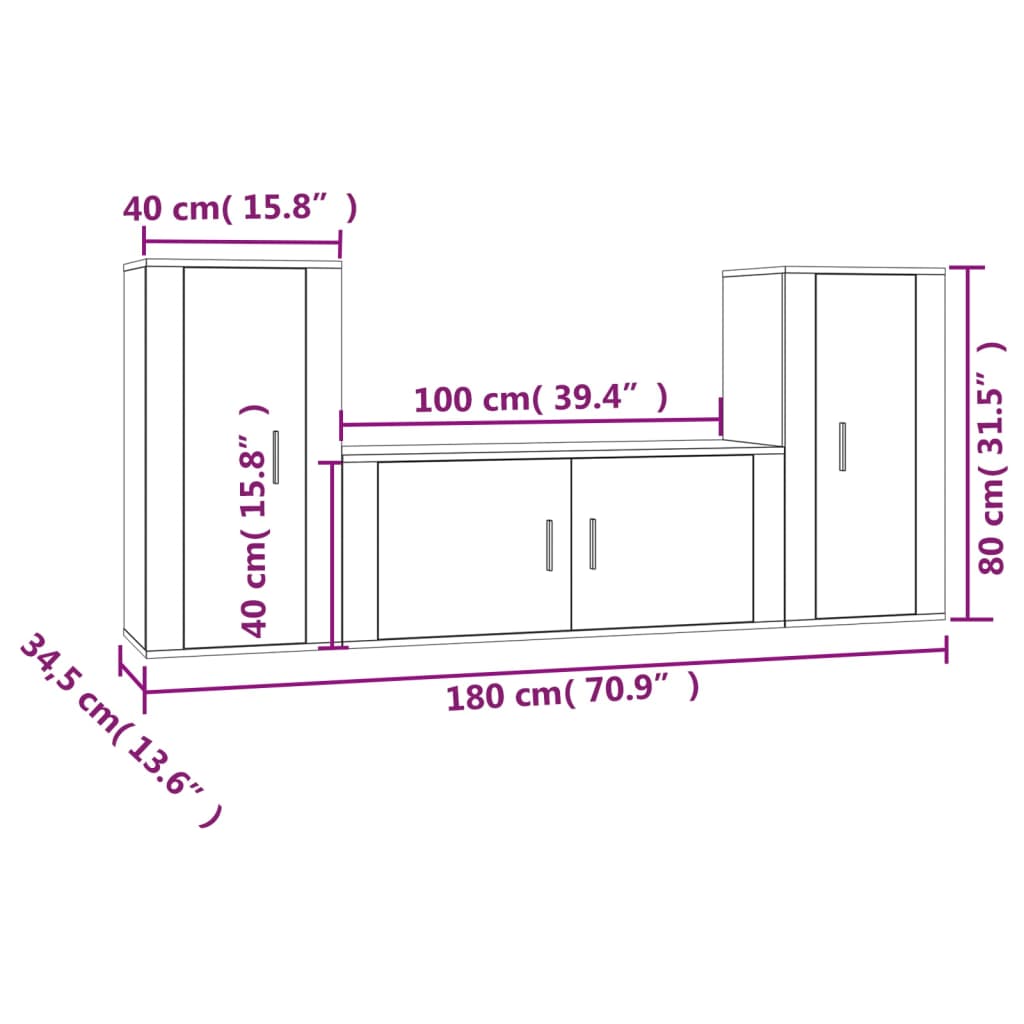 3-tlg. TV-Schrank-Set Grau Sonoma Holzwerkstoff