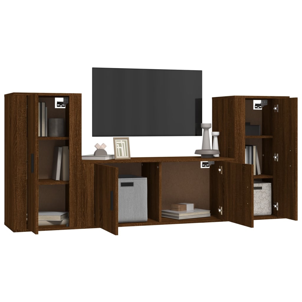 3-tlg. TV-Schrank-Set Braun Eichen-Optik Holzwerkstoff