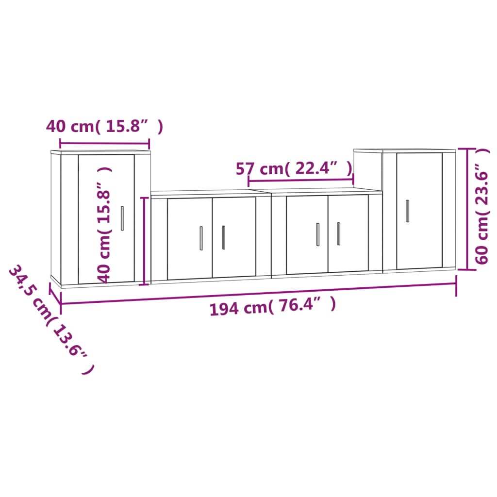 4-tlg. TV-Schrank-Set Braun Eichen-Optik Holzwerkstoff