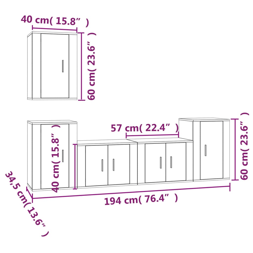 5-tlg. TV-Schrank-Set Weiß Holzwerkstoff