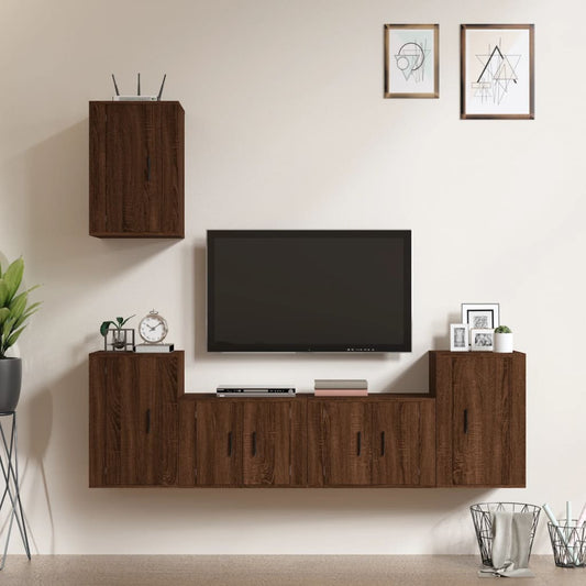 5-tlg. TV-Schrank-Set Braun Eichen-Optik Holzwerkstoff