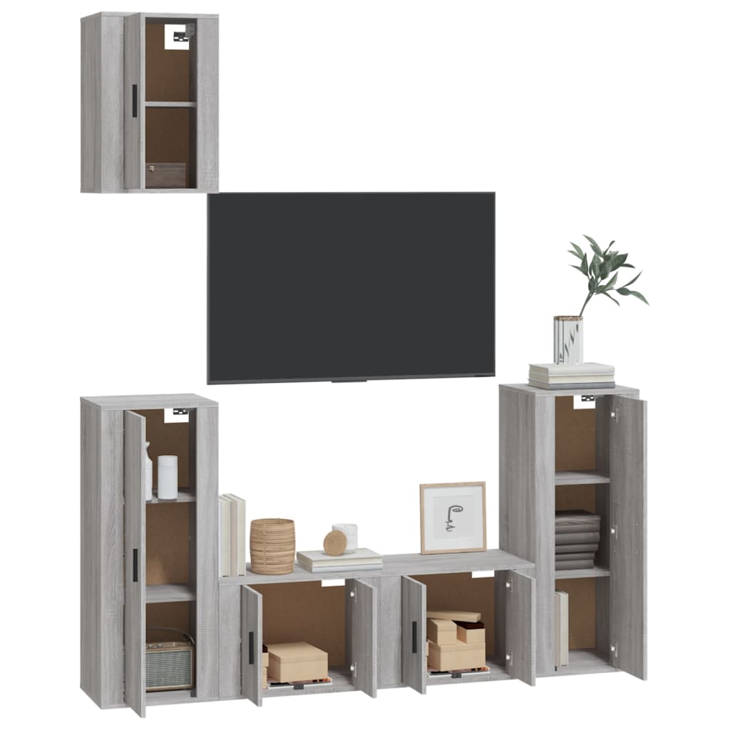 5-tlg. TV-Schrank-Set Grau Sonoma Holzwerkstoff