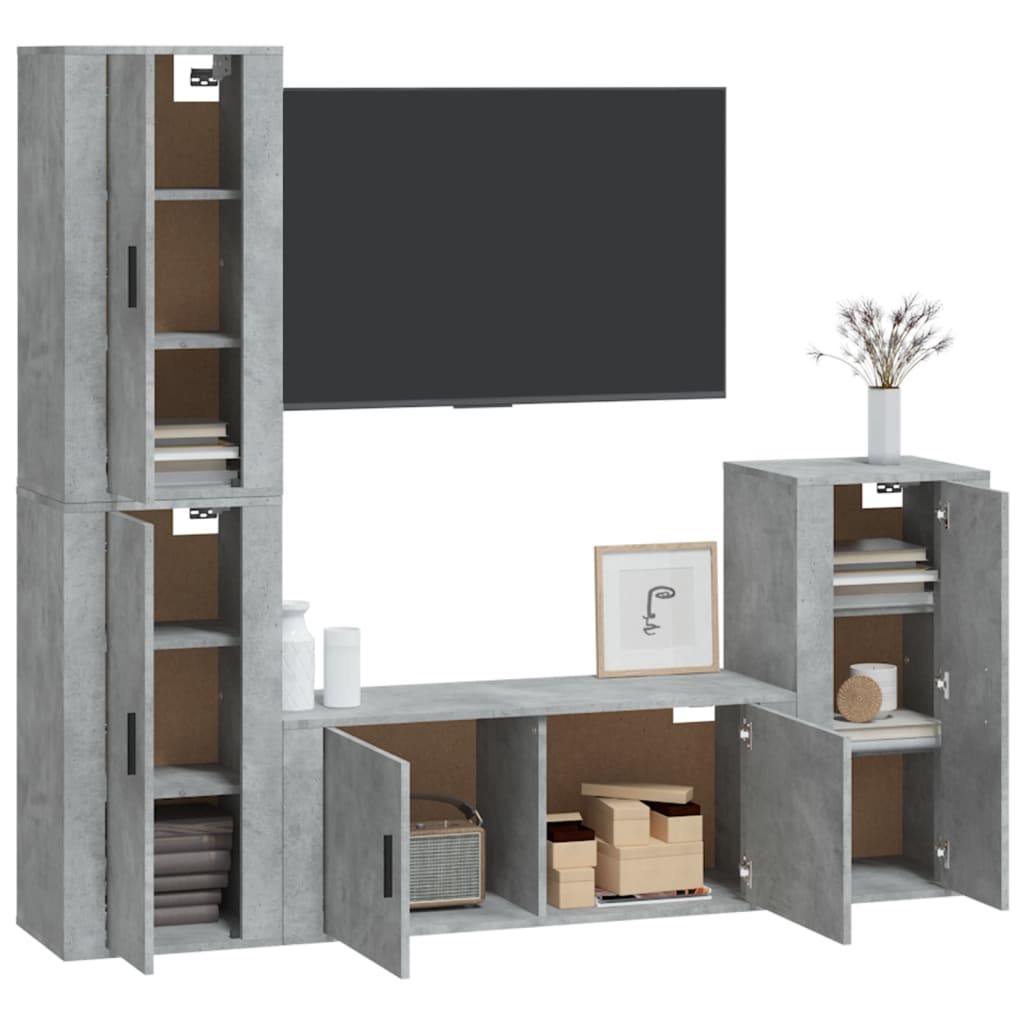 4-tlg. TV-Schrank-Set Betongrau Holzwerkstoff