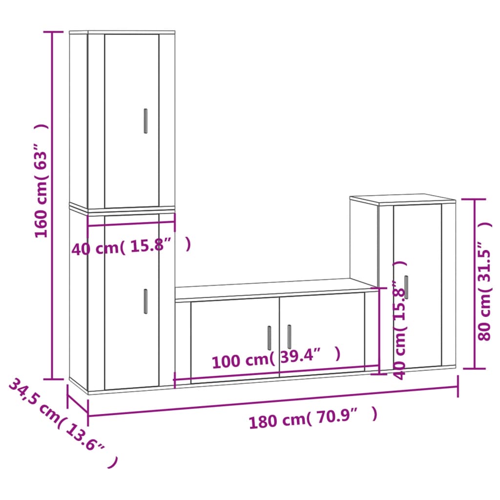 4-tlg. TV-Schrank-Set Braun Eichen-Optik Holzwerkstoff