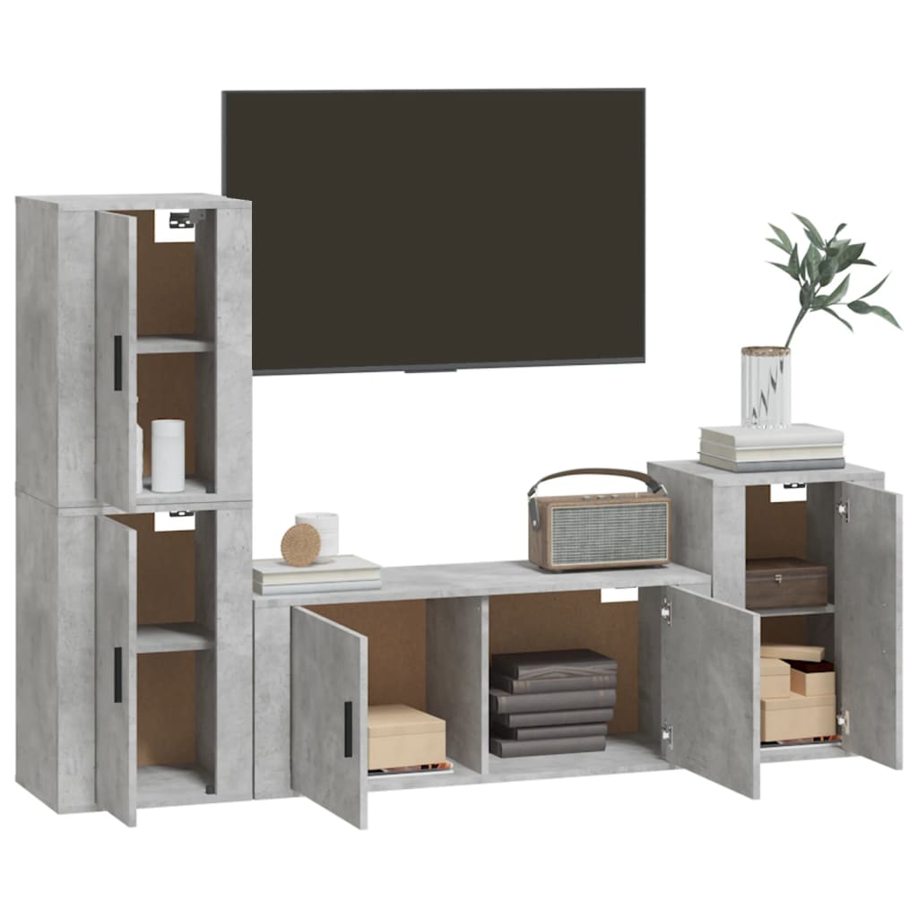 4-tlg. TV-Schrank-Set Betongrau Holzwerkstoff