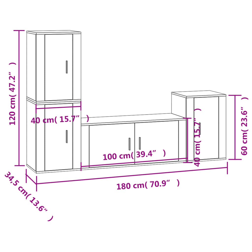 4-tlg. TV-Schrank-Set Betongrau Holzwerkstoff