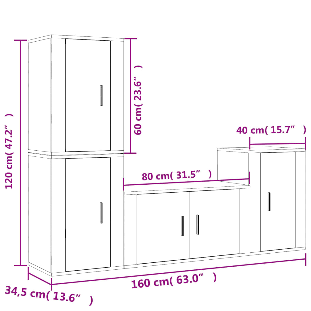 4-tlg. TV-Schrank-Set Hochglanz-Weiß Holzwerkstoff