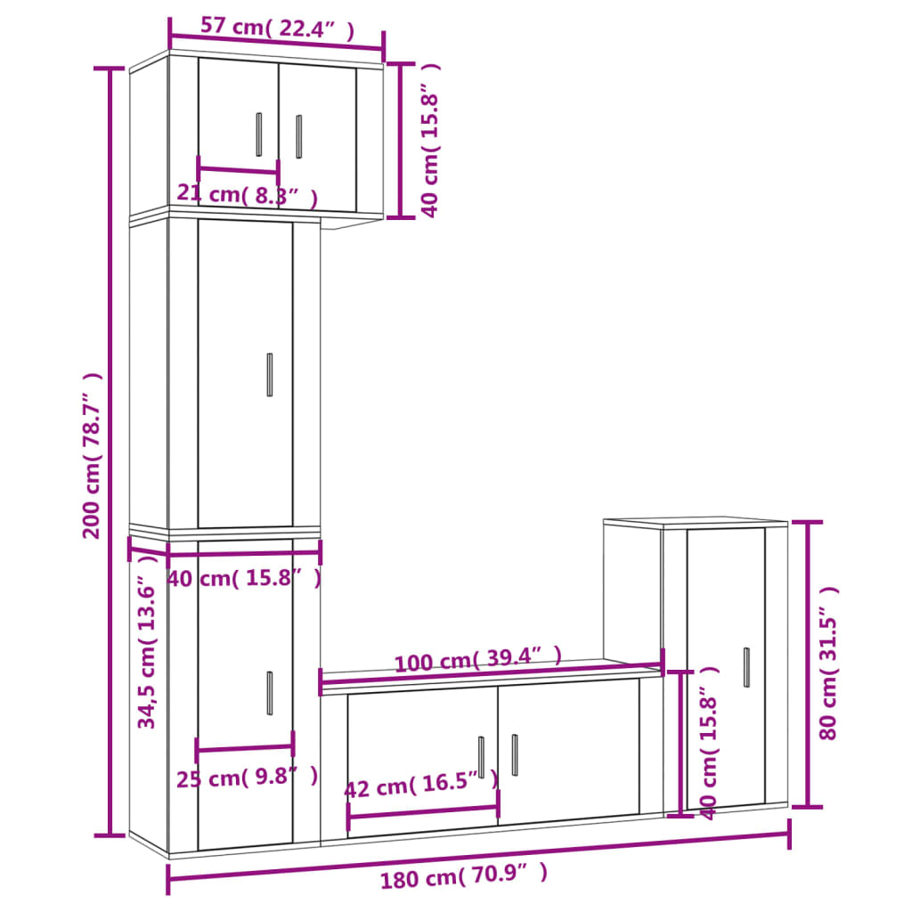 5-tlg. TV-Schrank-Set Betongrau Holzwerkstoff