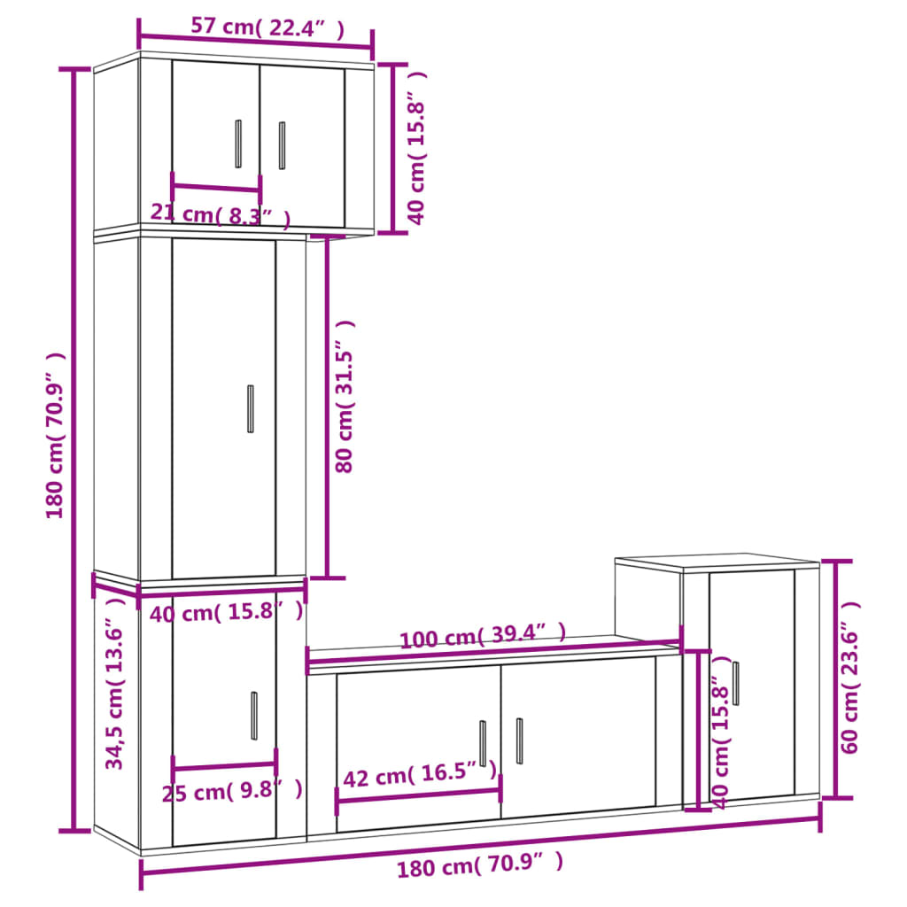 5-tlg. TV-Schrank-Set Räuchereiche Holzwerkstoff