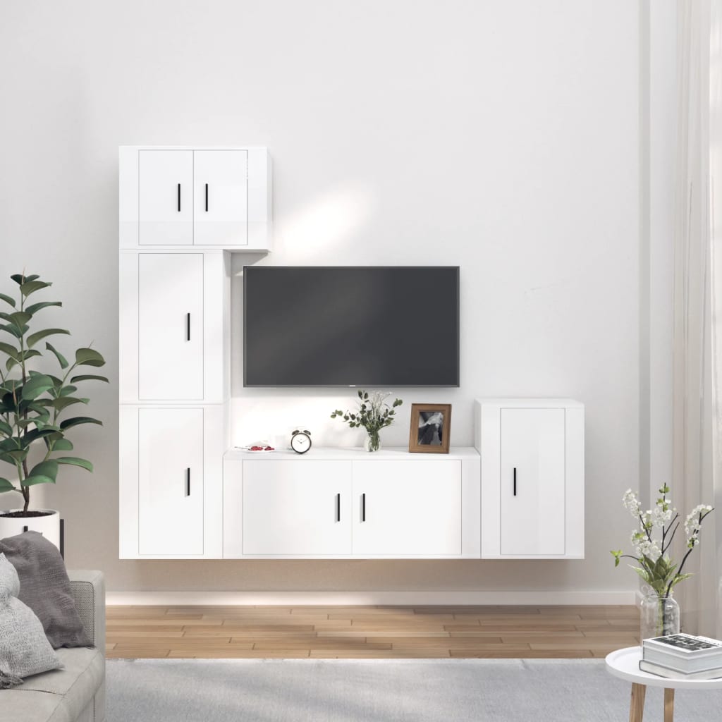 5-tlg. TV-Schrank-Set Hochglanz-Weiß Holzwerkstoff