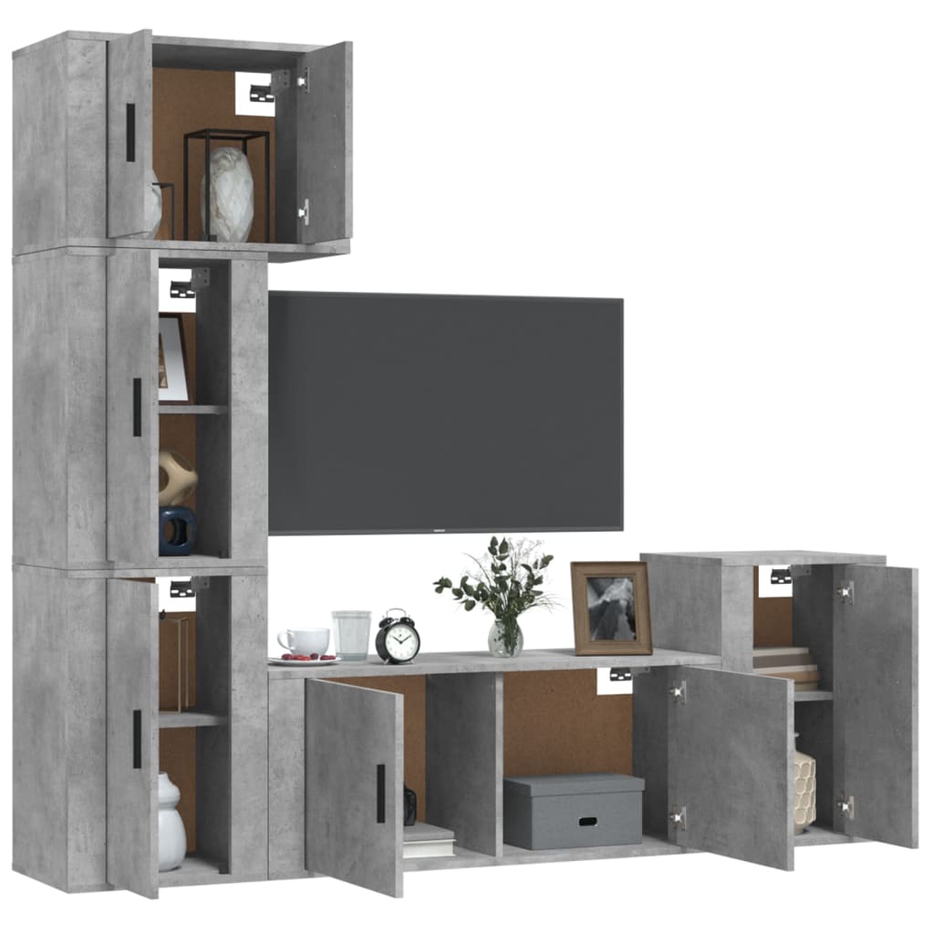 5-tlg. TV-Schrank-Set Betongrau Holzwerkstoff