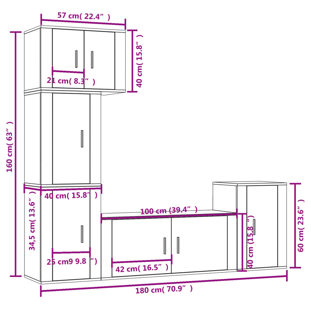 5-tlg. TV-Schrank-Set Grau Sonoma Holzwerkstoff