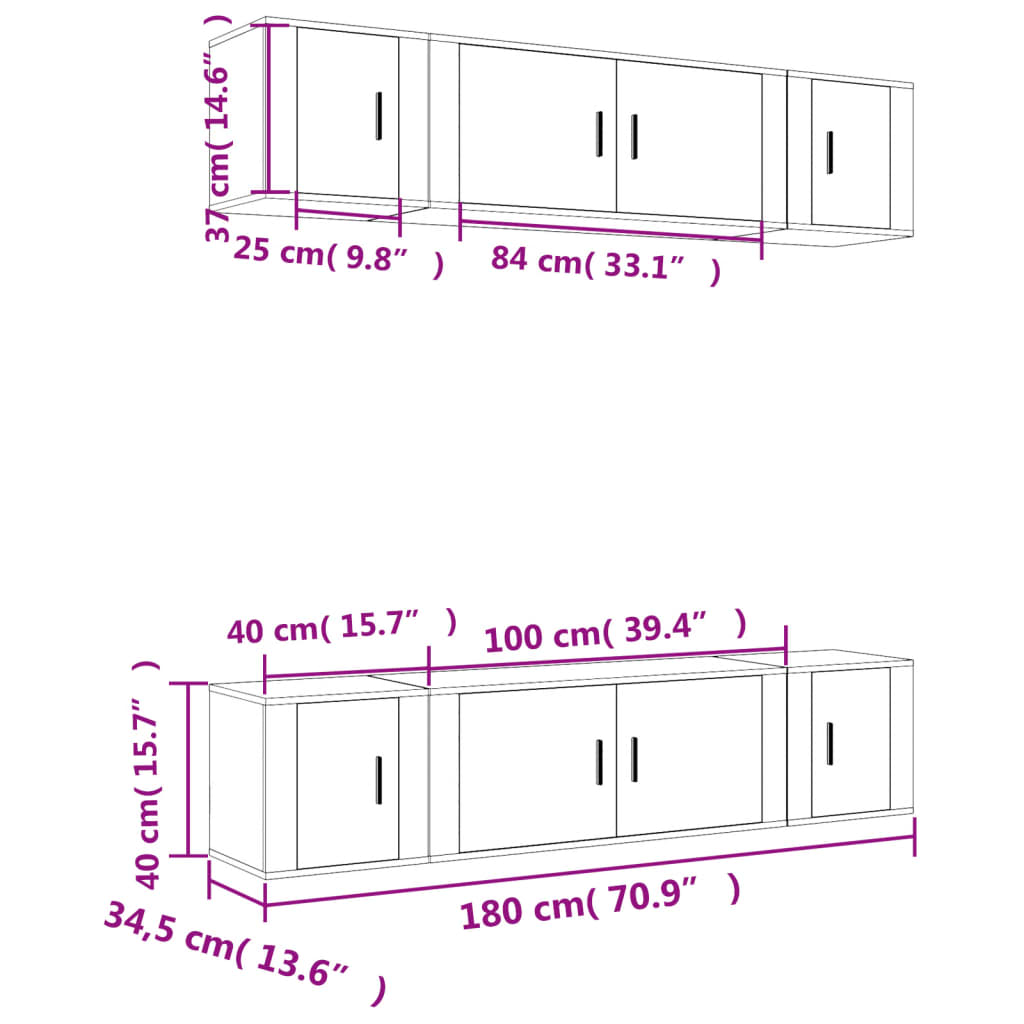 6-tlg. TV-Schrank-Set Hochglanz-Weiß Holzwerkstoff