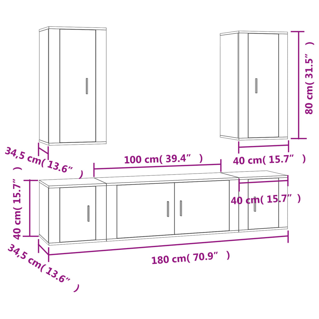 5-tlg. TV-Schrank-Set Räuchereiche Holzwerkstoff