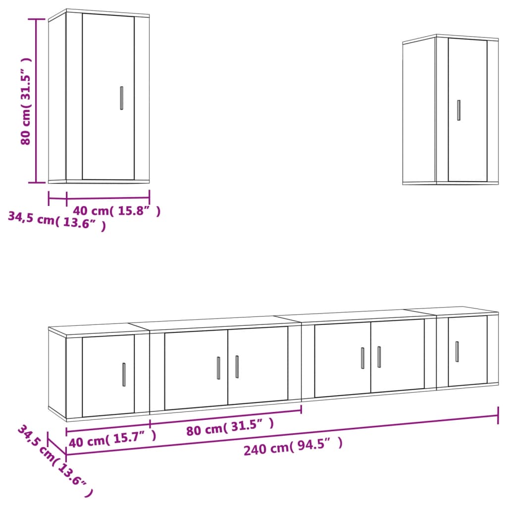 6-tlg. TV-Schrank-Set Hochglanz-Weiß Holzwerkstoff