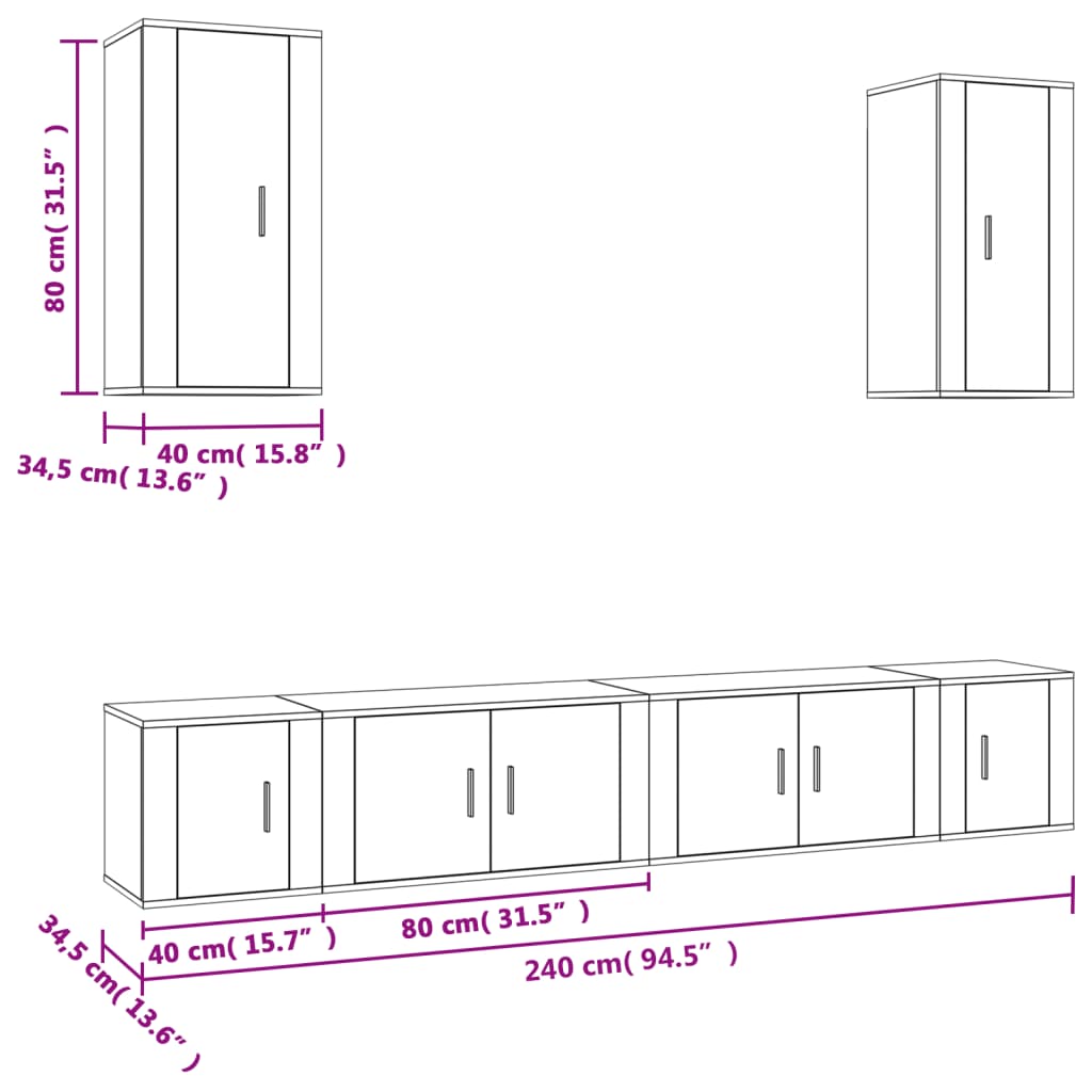 6-tlg. TV-Schrank-Set Räuchereiche Holzwerkstoff