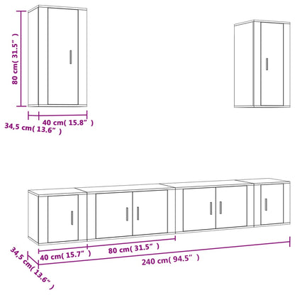 6-tlg. TV-Schrank-Set Räuchereiche Holzwerkstoff