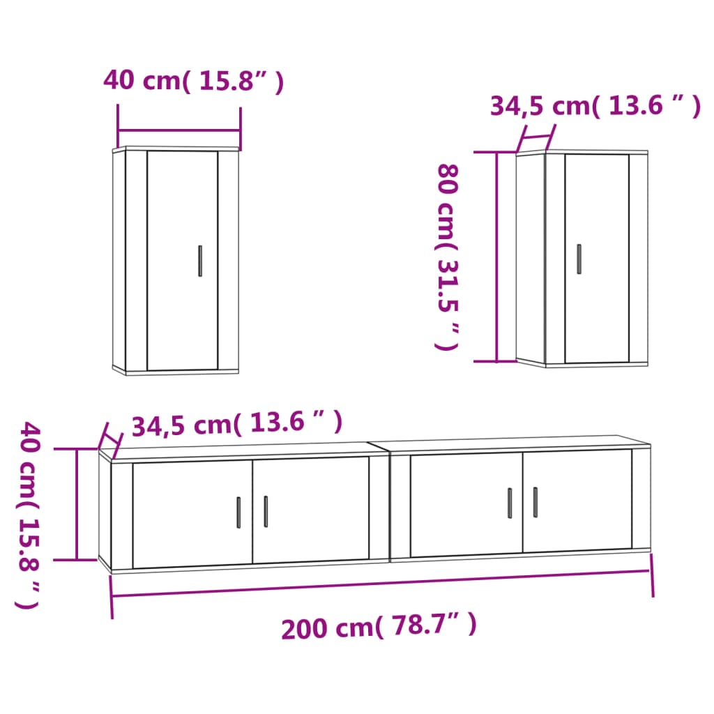 4-tlg. TV-Schrank-Set Weiß Holzwerkstoff