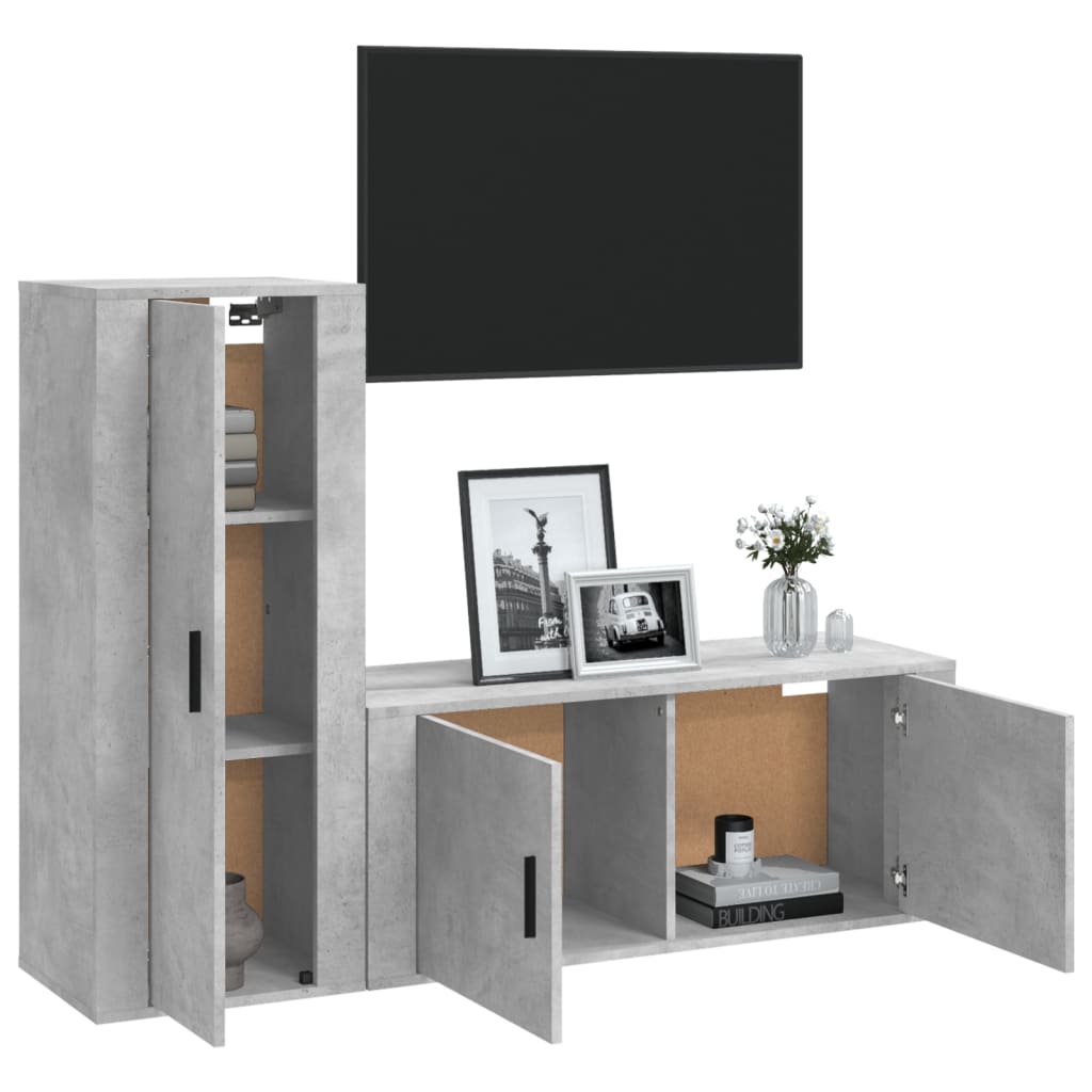 2-tlg. TV-Schrank-Set Betongrau Holzwerkstoff