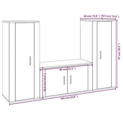 3-tlg. TV-Schrank-Set Räuchereiche Holzwerkstoff