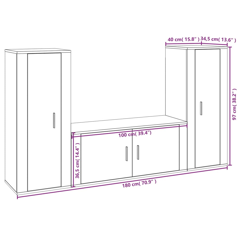 3-tlg. TV-Schrank-Set Weiß Holzwerkstoff