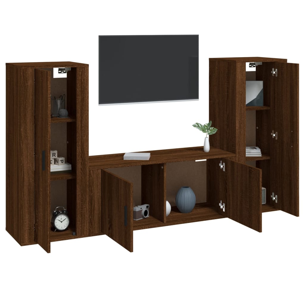 3-tlg. TV-Schrank-Set Braun Eichen-Optik Holzwerkstoff