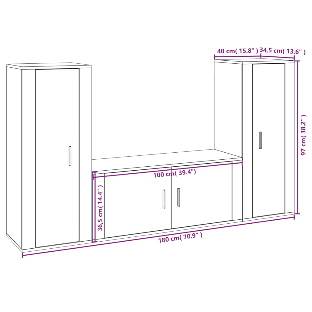 3-tlg. TV-Schrank-Set Braun Eichen-Optik Holzwerkstoff