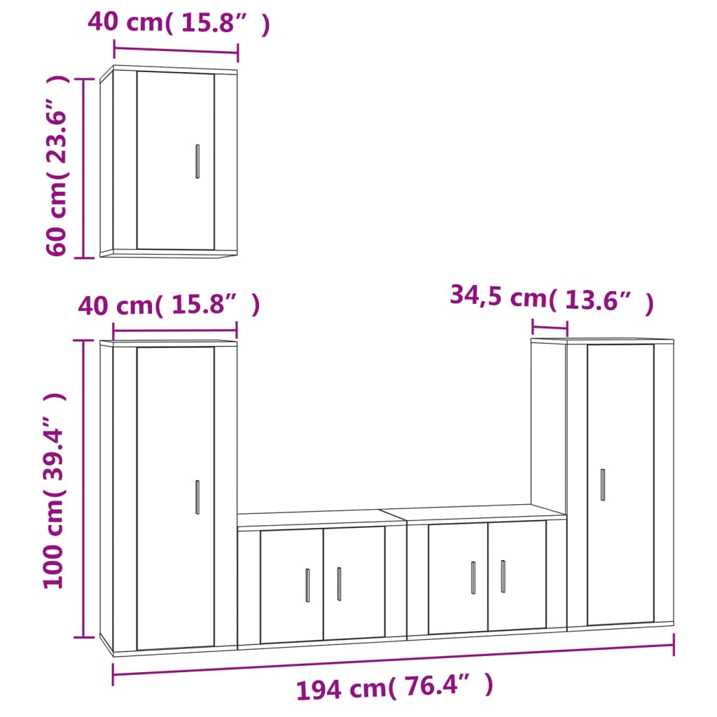 5-tlg. TV-Schrank-Set Schwarz Holzwerkstoff