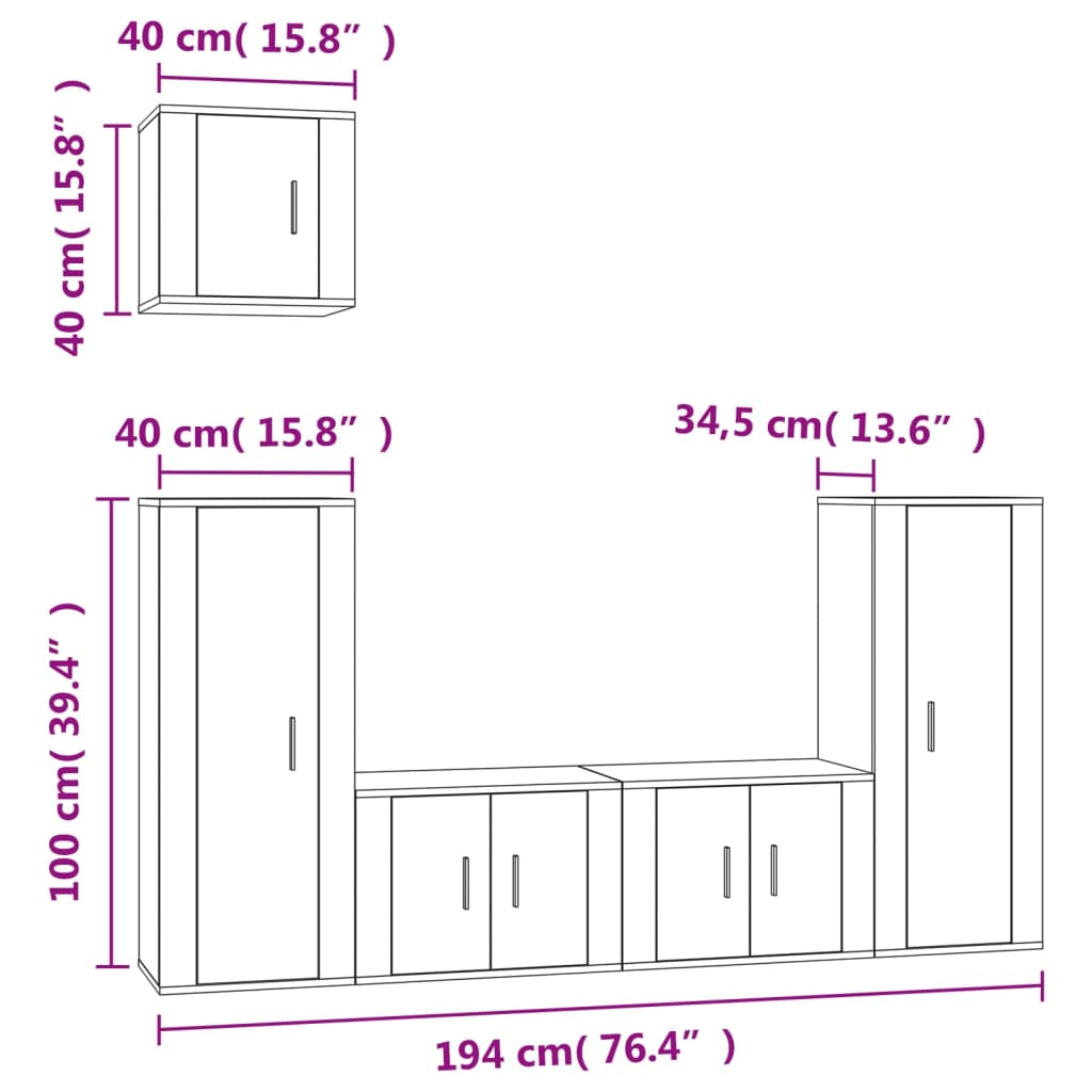 5-tlg. TV-Schrank-Set Schwarz Holzwerkstoff