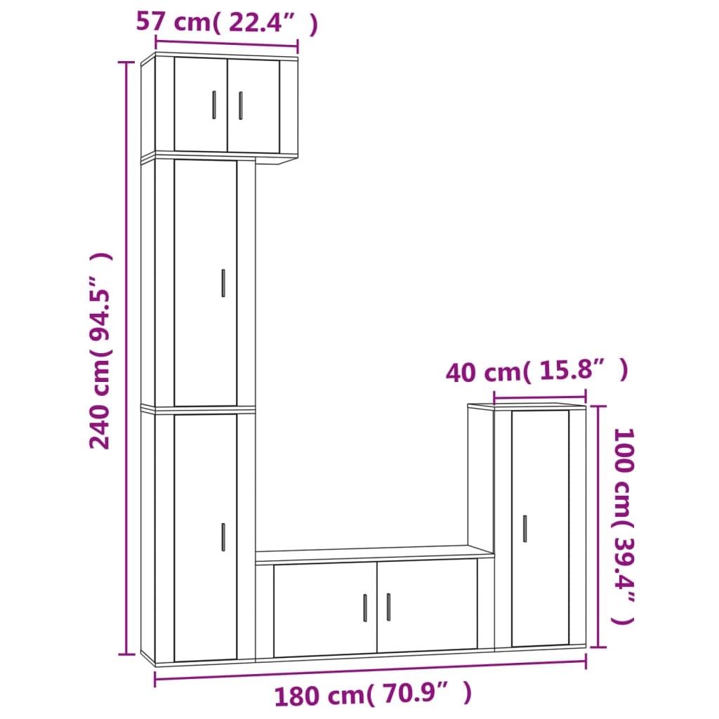 5-tlg. TV-Schrank-Set Braun Eichen-Optik Holzwerkstoff