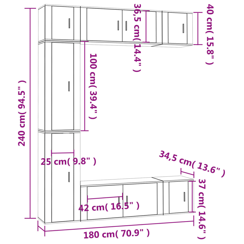 7-tlg. TV-Schrank-Set Hochglanz-Weiß Holzwerkstoff