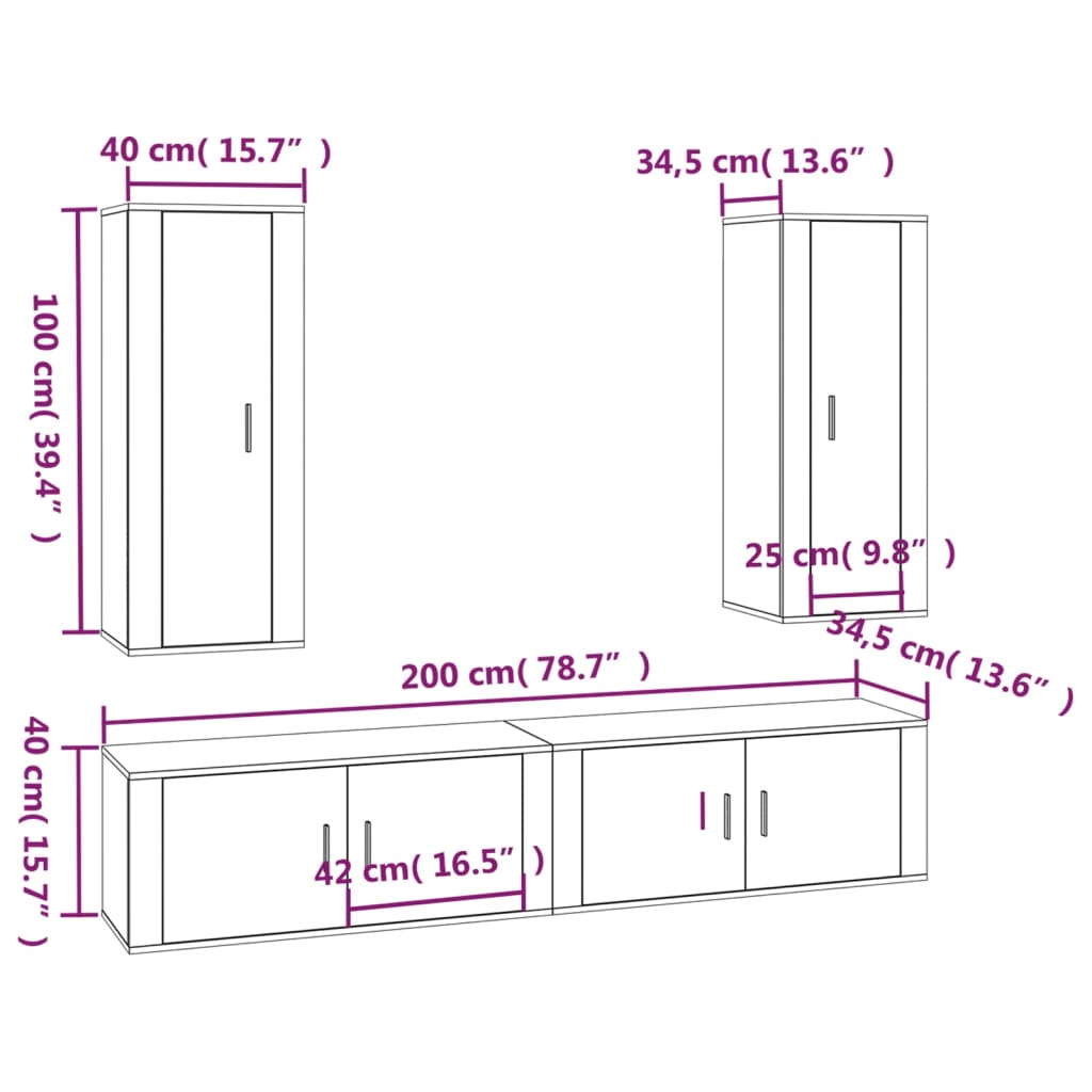 4-tlg. TV-Schrank-Set Weiß Holzwerkstoff