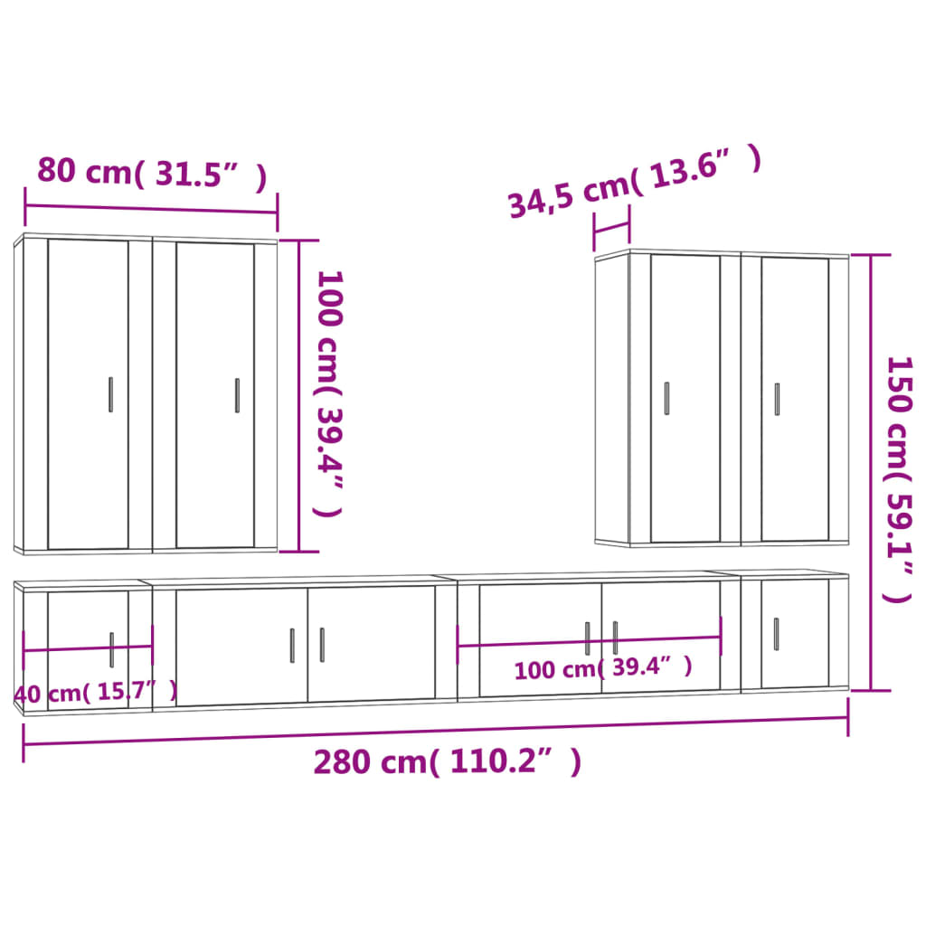 8-tlg. TV-Schrank-Set Weiß Holzwerkstoff