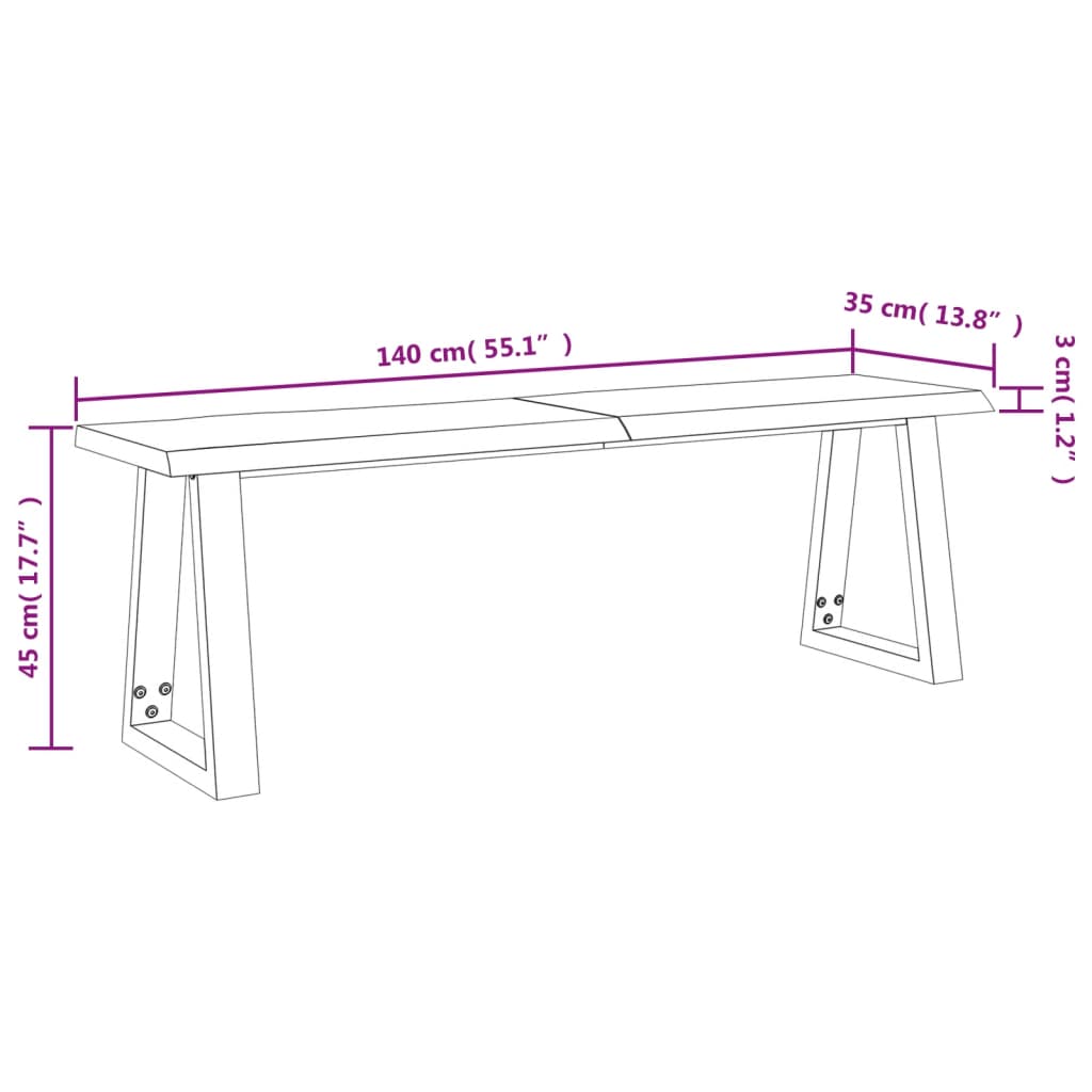 Rub klupe od punog bagremovog drveta 140 cm