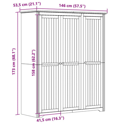 Kleiderschrank BODO Weiß 146x53,5x173 cm Massivholz Kiefer