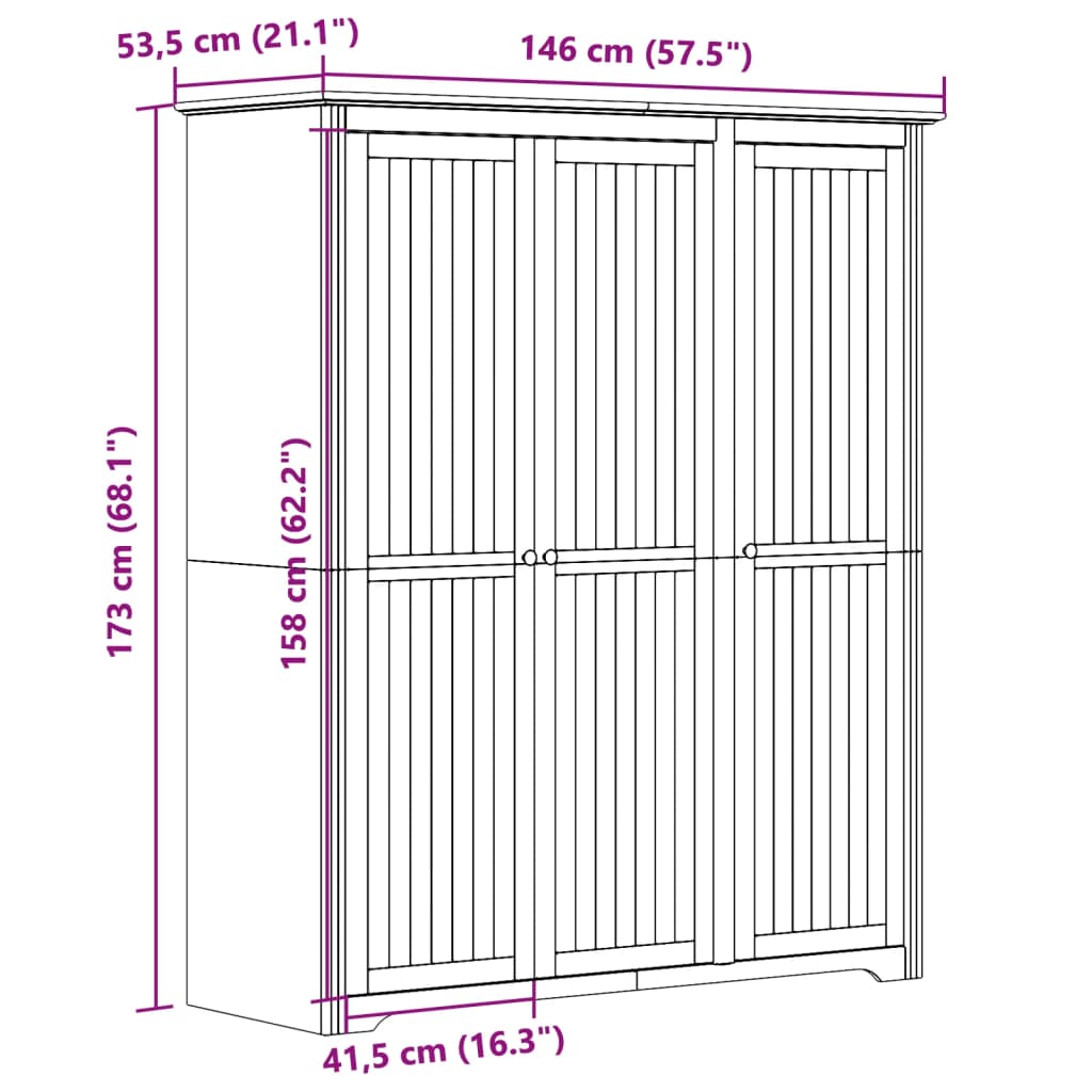 Kleiderschrank BODO Weiß und Braun 146x53,5x173 cm Kiefernholz