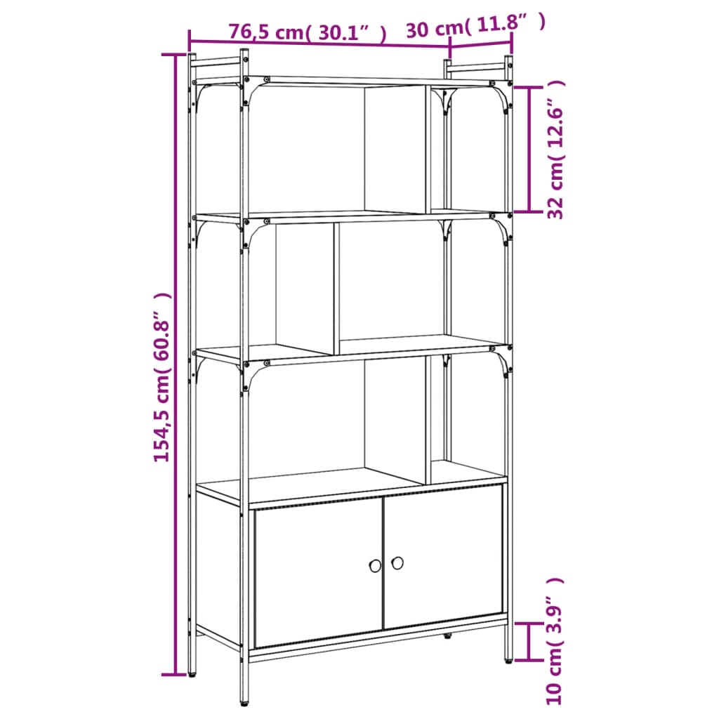 Bücherregal mit Türen Schwarz 76,5x30x154,5 cm Holzwerkstoff